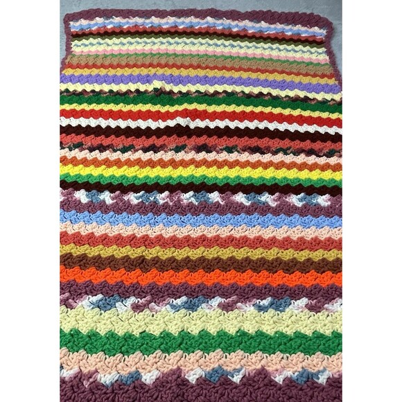 Vintage Handmade Crocheted Grannycore Afghan Throw Blanket 44x32 Fall Cottage - Picture 3 of 7